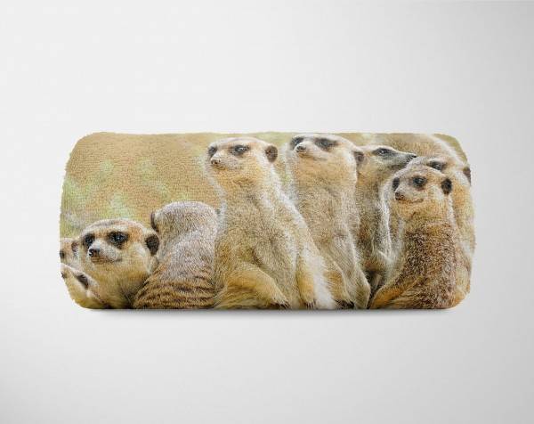 ﻿Paul Sinus Art Handtuch Strandhandtuch Saunatuch Kuscheldecke mit Tiermotiv Erdmännchen Famili Blitzangebot