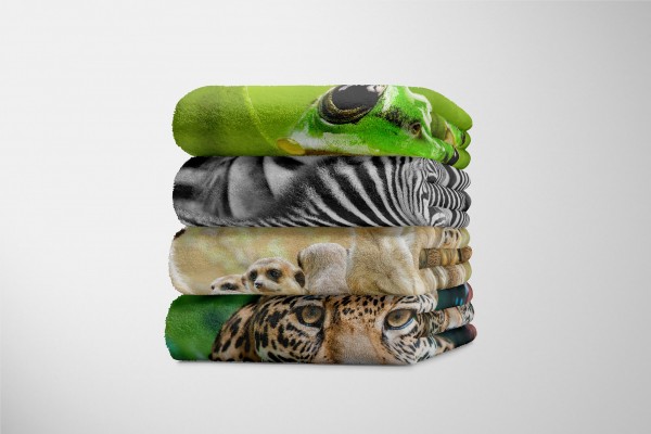 ﻿Paul Sinus Art Handtuch Strandhandtuch Saunatuch Kuscheldecke mit Tiermotiv Erdmännchen Famili Blitzangebot