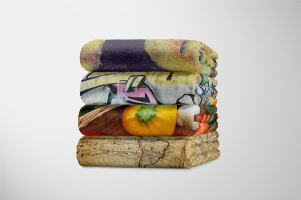 Paul Sinus Art Handtuch Strandhandtuch Saunatuch Kuscheldecke mit Fotomotiv Gemüse Bunt Karott Große Rabatte