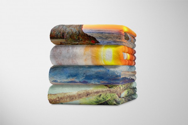 Paul Sinus Art Handtuch Strandhandtuch Saunatuch Kuscheldecke mit Fotomotiv Meer Wellen Abstra Neuheiten