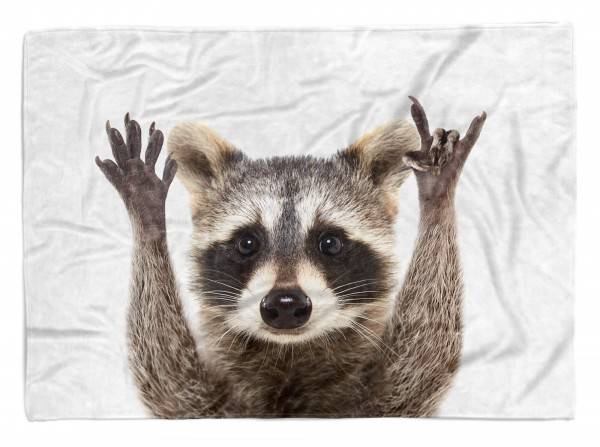 Paul Sinus Art Handtuch Strandhandtuch Saunatuch Kuscheldecke mit Tiermotiv süßer Waschbär Roc
