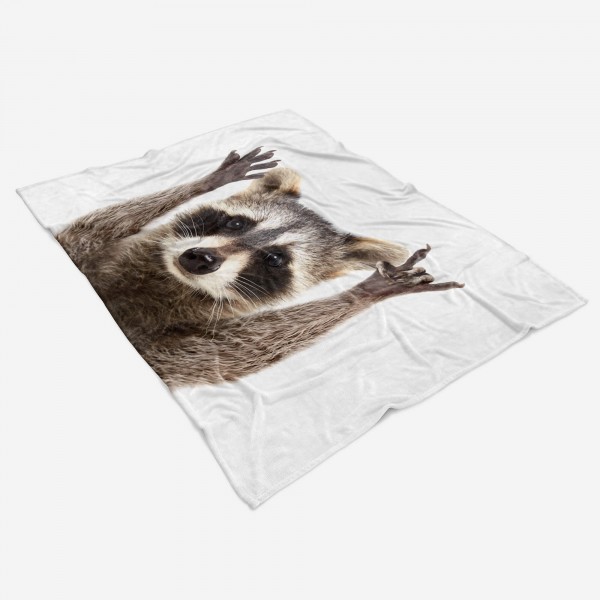 Paul Sinus Art Handtuch Strandhandtuch Saunatuch Kuscheldecke mit Tiermotiv süßer Waschbär Roc Sonderangebote