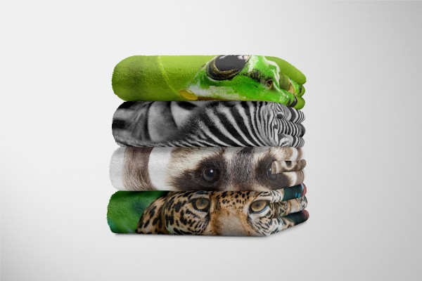 Paul Sinus Art Handtuch Strandhandtuch Saunatuch Kuscheldecke mit Tiermotiv süßer Waschbär Roc Sonderangebote