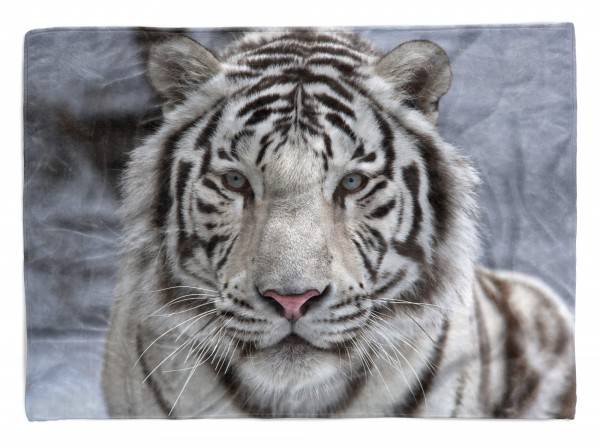 Paul Sinus Art Handtuch Strandhandtuch Saunatuch Kuscheldecke mit Tiermotiv weißer Tiger