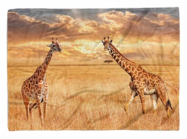 Paul Sinus Art Handtuch Strandhandtuch Saunatuch Kuscheldecke mit Tiermotiv Giraffen Savanne