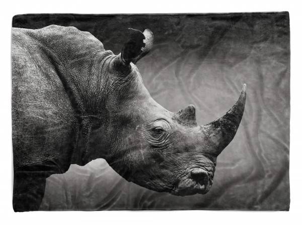 Paul Sinus Art Handtuch Strandhandtuch Saunatuch Kuscheldecke mit Tiermotiv Nashorn Schwarz We
