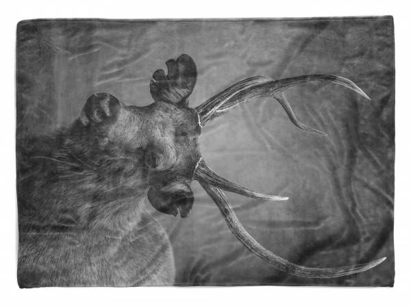 Paul Sinus Art Handtuch Strandhandtuch Saunatuch Kuscheldecke mit Tiermotiv Rentier Schwarz We