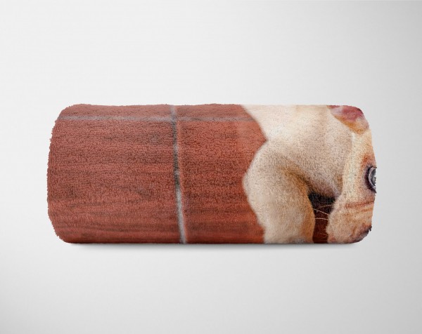 Paul Sinus Art Handtuch Strandhandtuch Saunatuch Kuscheldecke mit Tiermotiv kleiner Hund kaut Super Rabatt