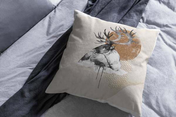 Paul Sinus Art Kissen Dekokissen Kuschelig Eauzone Aquarell Hirsch Pastelltöne Dekorativ Schön Weich Kostenloser Versand international