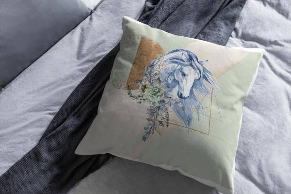 Paul Sinus Art Kissen Dekokissen Kuschelig Eauzone Aquarell Pferd Blumen Pastelltöne Dekorativ Schön Weich Begrenzt auf 3 Tage