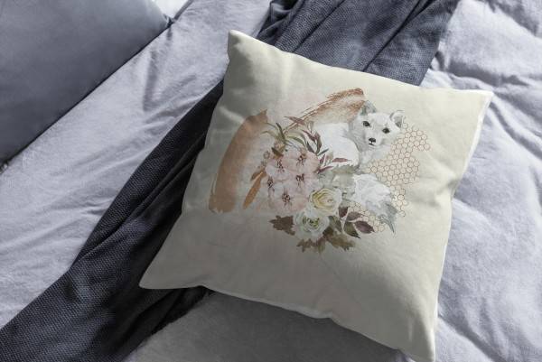 Paul Sinus Art Kissen Dekokissen Kuschelig Eauzone Aquarell Polarfuchs Blumen Pastelltöne Dekorativ Schön Weich Outlet