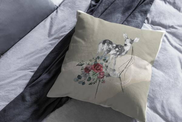Paul Sinus Art Kissen Dekokissen Kuschelig Eauzone Aquarell Reh Pastelltöne Dekorativ Schön Weich im Angebot
