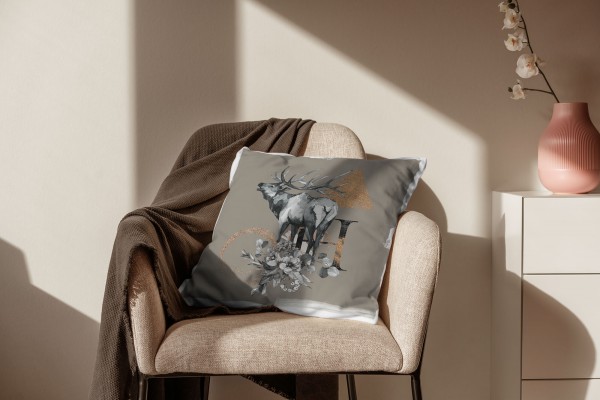 Paul Sinus Art Kissen Dekokissen Kuschelig Eauzone Aquarell Hirsch Geweih Pastelltöne Dekorativ Schön Weich Sonderangebot