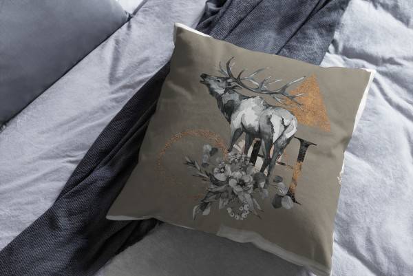 Paul Sinus Art Kissen Dekokissen Kuschelig Eauzone Aquarell Hirsch Geweih Pastelltöne Dekorativ Schön Weich Sonderangebot