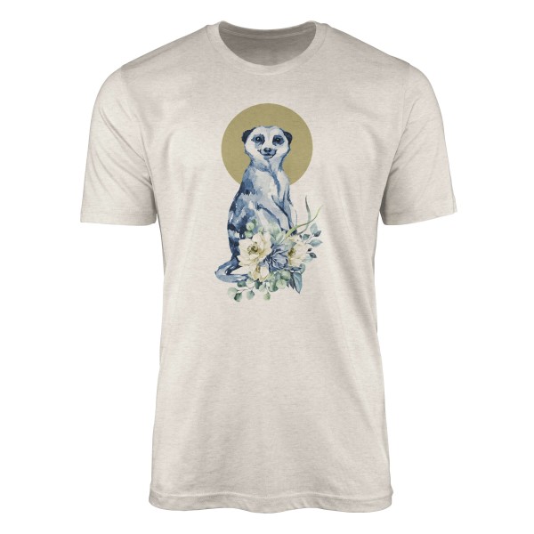 Paul Sinus Art Herren Shirt 100% gekämmte Bio-Baumwolle T-Shirt Aquarell Erdmännchen Blumen Motiv Nachhaltig Ökomo