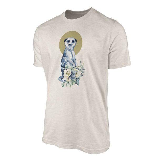 Paul Sinus Art Herren Shirt 100% gekämmte Bio-Baumwolle T-Shirt Aquarell Erdmännchen Blumen Motiv Nachhaltig Ökomo Versandkostenfrei