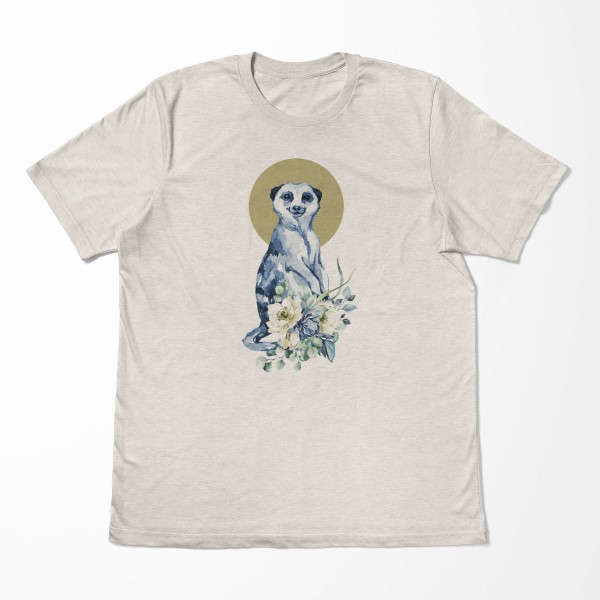 Paul Sinus Art Herren Shirt 100% gekämmte Bio-Baumwolle T-Shirt Aquarell Erdmännchen Blumen Motiv Nachhaltig Ökomo Versandkostenfrei