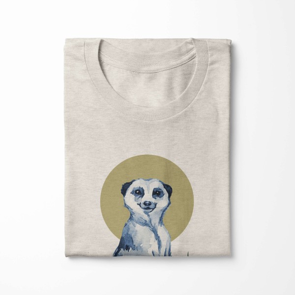 Paul Sinus Art Herren Shirt 100% gekämmte Bio-Baumwolle T-Shirt Aquarell Erdmännchen Blumen Motiv Nachhaltig Ökomo Versandkostenfrei