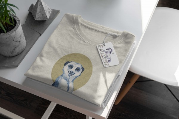 Paul Sinus Art Herren Shirt 100% gekämmte Bio-Baumwolle T-Shirt Aquarell Erdmännchen Blumen Motiv Nachhaltig Ökomo Versandkostenfrei