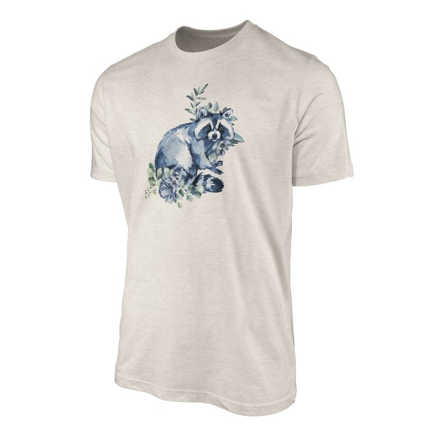 Paul Sinus Art Herren Shirt 100% gekämmte Bio-Baumwolle T-Shirt Aquarell Waschbär Blumen Motiv Nachhaltig Ökomode Großer Ausverkauf