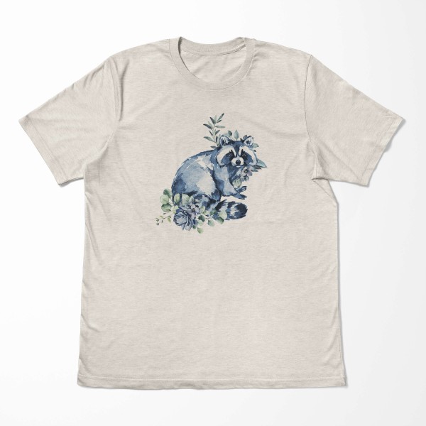 Paul Sinus Art Herren Shirt 100% gekämmte Bio-Baumwolle T-Shirt Aquarell Waschbär Blumen Motiv Nachhaltig Ökomode Großer Ausverkauf