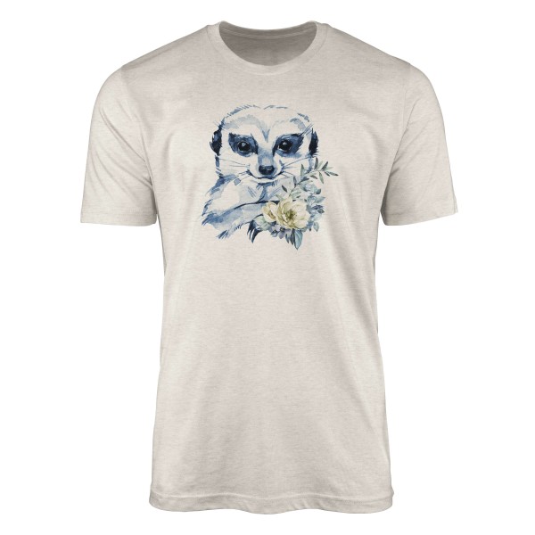 Paul Sinus Art Herren Shirt 100% gekämmte Bio-Baumwolle T-Shirt Aquarell Erdmännchen Motiv Nachhaltig Ökomode aus