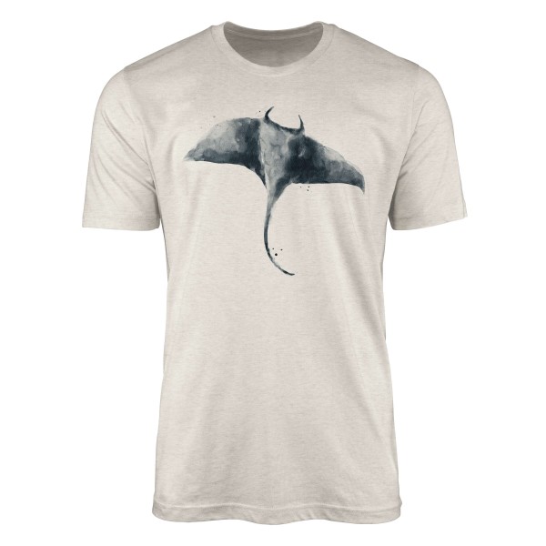 Paul Sinus Art Herren Shirt 100% gekämmte Bio-Baumwolle T-Shirt Rochen Riesenrochen Wasserfarben Motiv Nachhaltig
