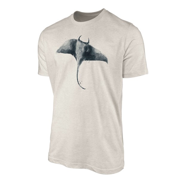 Paul Sinus Art Herren Shirt 100% gekämmte Bio-Baumwolle T-Shirt Rochen Riesenrochen Wasserfarben Motiv Nachhaltig Begrenztes Angebot