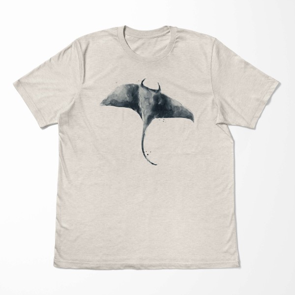 Paul Sinus Art Herren Shirt 100% gekämmte Bio-Baumwolle T-Shirt Rochen Riesenrochen Wasserfarben Motiv Nachhaltig Begrenztes Angebot