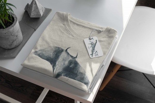 Paul Sinus Art Herren Shirt 100% gekämmte Bio-Baumwolle T-Shirt Rochen Riesenrochen Wasserfarben Motiv Nachhaltig Begrenztes Angebot