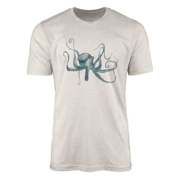 Paul Sinus Art Herren Shirt 100% gekämmte Bio-Baumwolle T-Shirt Oktopus Wasserfarben Motiv Nachhaltig Ökomode aus
