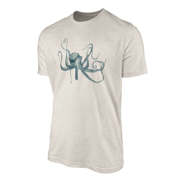 Paul Sinus Art Herren Shirt 100% gekämmte Bio-Baumwolle T-Shirt Oktopus Wasserfarben Motiv Nachhaltig Ökomode aus Online Shopping