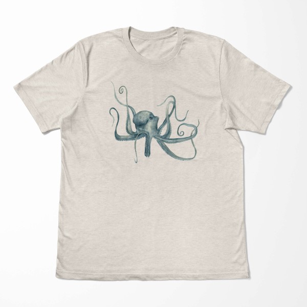 Paul Sinus Art Herren Shirt 100% gekämmte Bio-Baumwolle T-Shirt Oktopus Wasserfarben Motiv Nachhaltig Ökomode aus Online Shopping