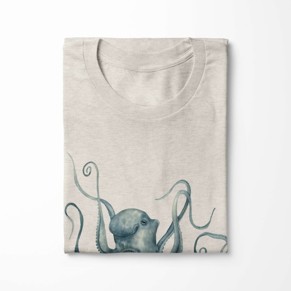 Paul Sinus Art Herren Shirt 100% gekämmte Bio-Baumwolle T-Shirt Oktopus Wasserfarben Motiv Nachhaltig Ökomode aus Online Shopping