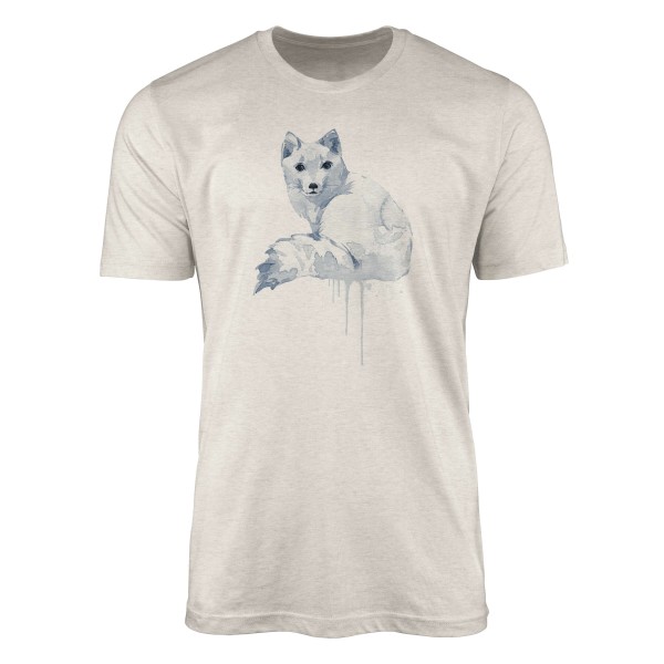 Paul Sinus Art Herren Shirt 100% gekämmte Bio-Baumwolle T-Shirt Aquarell Polarfuchs Motiv Nachhaltig Ökomode aus e