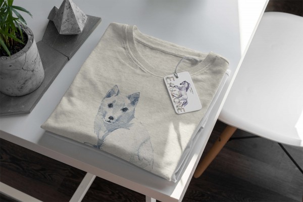 Paul Sinus Art Herren Shirt 100% gekämmte Bio-Baumwolle T-Shirt Aquarell Polarfuchs Motiv Nachhaltig Ökomode aus e Exklusivangebot