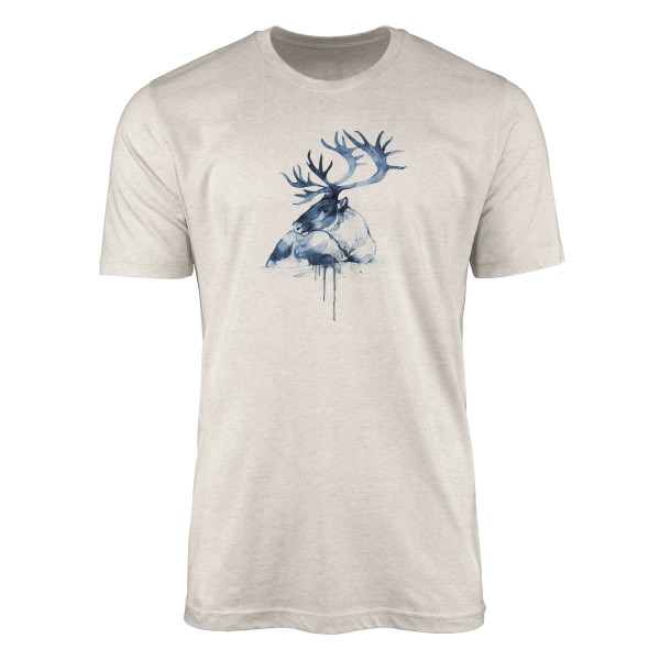 Paul Sinus Art Herren Shirt 100% gekämmte Bio-Baumwolle T-Shirt Aquarell Hirsch Motiv Nachhaltig Ökomode aus erneu