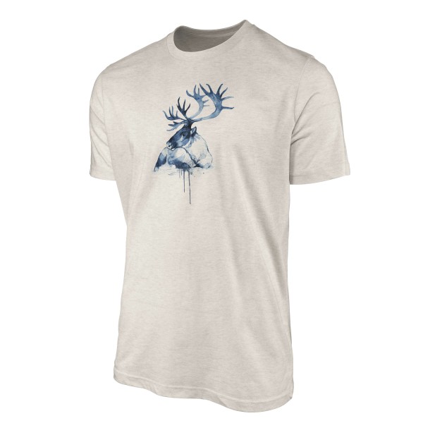 Paul Sinus Art Herren Shirt 100% gekämmte Bio-Baumwolle T-Shirt Aquarell Hirsch Motiv Nachhaltig Ökomode aus erneu Preisnachlass