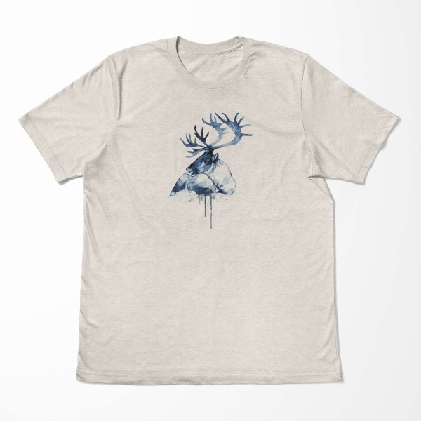 Paul Sinus Art Herren Shirt 100% gekämmte Bio-Baumwolle T-Shirt Aquarell Hirsch Motiv Nachhaltig Ökomode aus erneu Preisnachlass