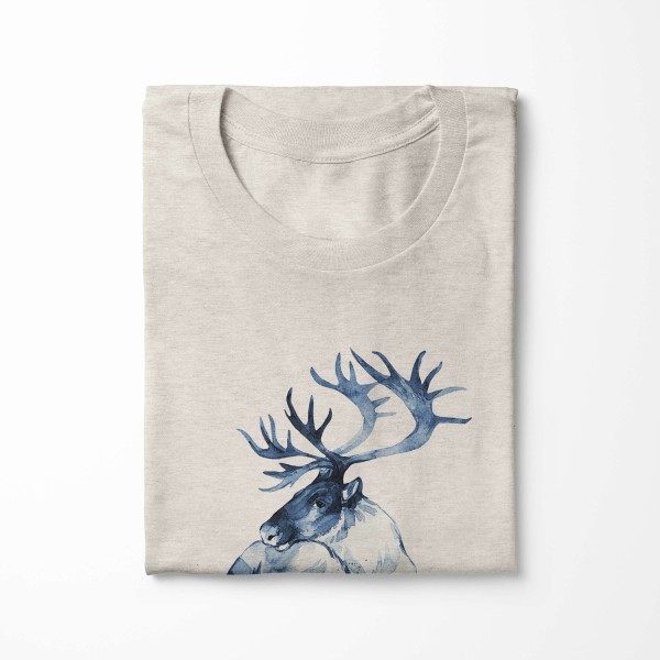 Paul Sinus Art Herren Shirt 100% gekämmte Bio-Baumwolle T-Shirt Aquarell Hirsch Motiv Nachhaltig Ökomode aus erneu Preisnachlass