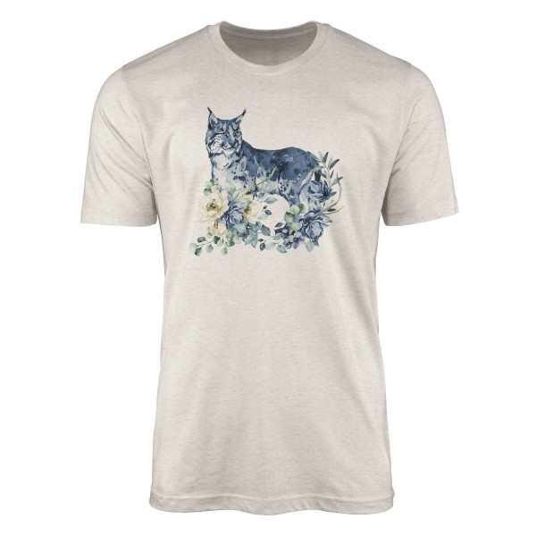 Paul Sinus Art Herren Shirt 100% gekämmte Bio-Baumwolle T-Shirt Aquarell Luchs Blumen Motiv Nachhaltig Ökomode aus