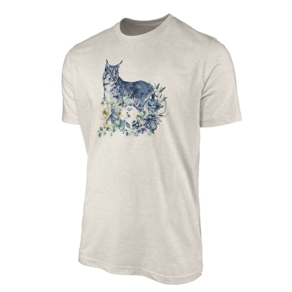 Paul Sinus Art Herren Shirt 100% gekämmte Bio-Baumwolle T-Shirt Aquarell Luchs Blumen Motiv Nachhaltig Ökomode aus Saisonschlussverkauf