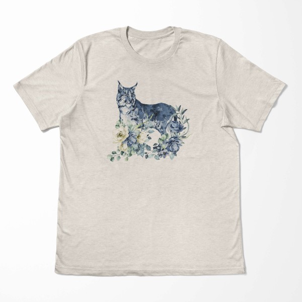 Paul Sinus Art Herren Shirt 100% gekämmte Bio-Baumwolle T-Shirt Aquarell Luchs Blumen Motiv Nachhaltig Ökomode aus Saisonschlussverkauf