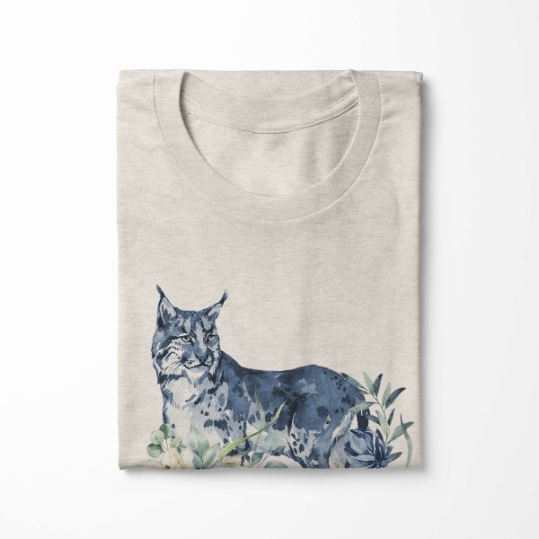 Paul Sinus Art Herren Shirt 100% gekämmte Bio-Baumwolle T-Shirt Aquarell Luchs Blumen Motiv Nachhaltig Ökomode aus Saisonschlussverkauf