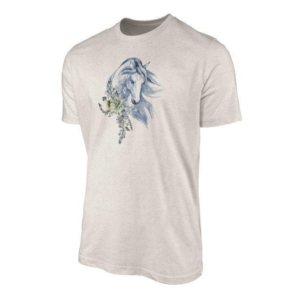 Paul Sinus Art Herren Shirt 100% gekämmte Bio-Baumwolle T-Shirt Aquarell Pferd Blumen Motiv Nachhaltig Ökomode aus Black Friday