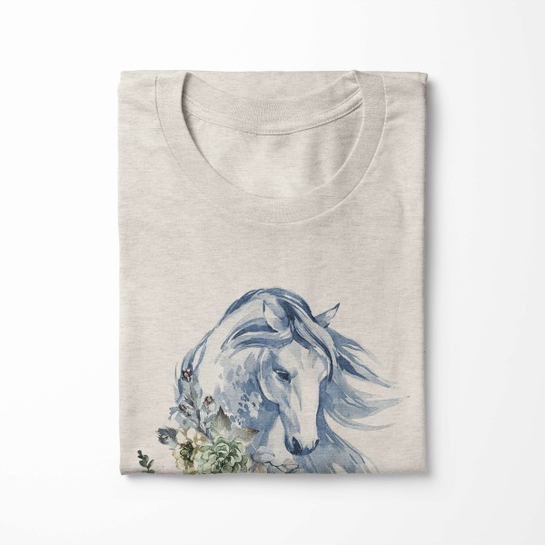Paul Sinus Art Herren Shirt 100% gekämmte Bio-Baumwolle T-Shirt Aquarell Pferd Blumen Motiv Nachhaltig Ökomode aus Black Friday