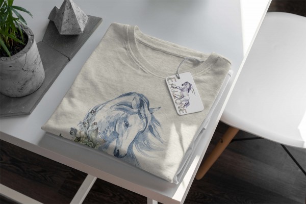 Paul Sinus Art Herren Shirt 100% gekämmte Bio-Baumwolle T-Shirt Aquarell Pferd Blumen Motiv Nachhaltig Ökomode aus Black Friday