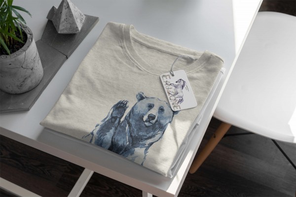 Paul Sinus Art Herren Shirt 100% gekämmte Bio-Baumwolle T-Shirt Aquarell Bär Motiv Nachhaltig Ökomode aus erneuerb Weihnachtsangebot