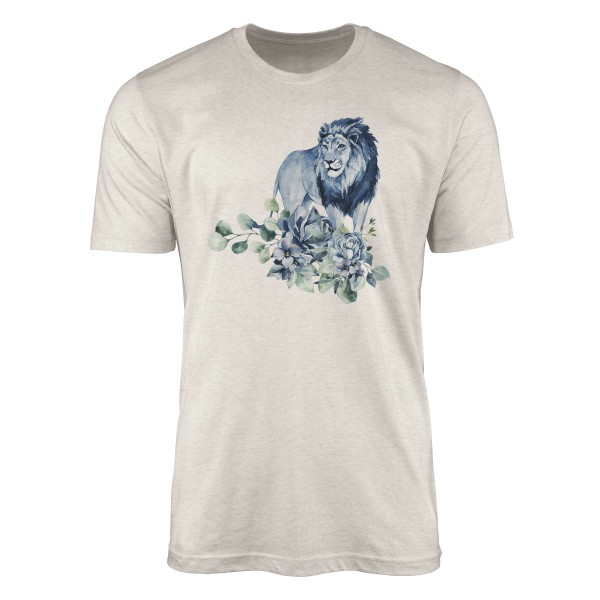 Paul Sinus Art Herren Shirt 100% gekämmte Bio-Baumwolle T-Shirt Aquarell Löwe Blumen Afrika Motiv Nachhaltig Ökomo