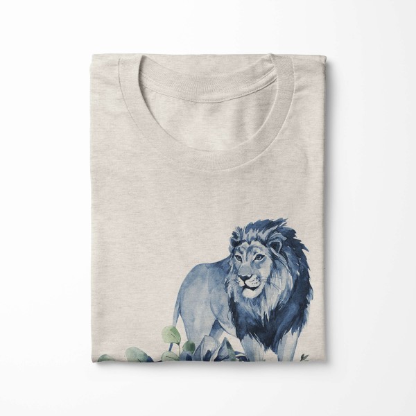 Paul Sinus Art Herren Shirt 100% gekämmte Bio-Baumwolle T-Shirt Aquarell Löwe Blumen Afrika Motiv Nachhaltig Ökomo Osterangebot